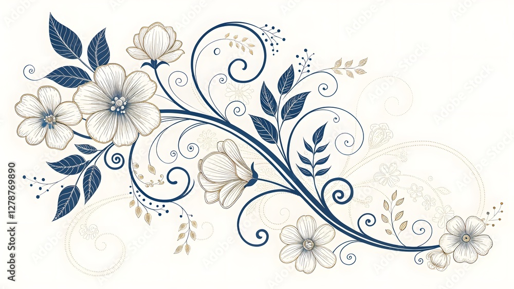 Elegant floral line art with decorative swirls pe Elegant floral line art with decorative swirls pe