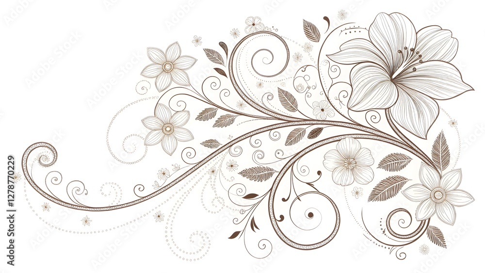 Elegant floral line art with decorative swirls pe Elegant floral line art with decorative swirls pe
