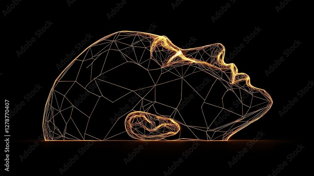 Fototapeta premium Wireframe Face Profile Art with Glowing Lines on Black Background for Abstract Design Projects