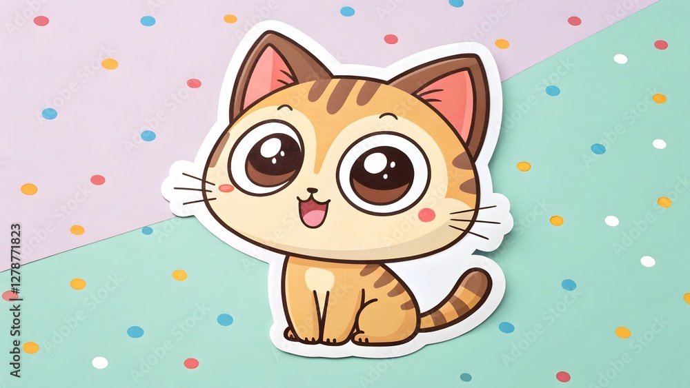 Cute kawaii cat sticker with big eyes playful Cute kawaii cat sticker with big eyes playful