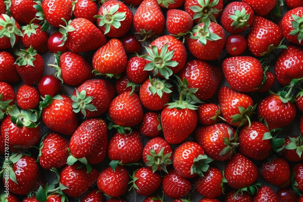 A Collection Of Fresh Red Strawberries And Cherries A Collection Of Fresh Red Strawberries And Cherries