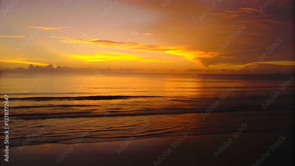 Breathtaking sunset over a tranquil ocean with gol Breathtaking sunset over a tranquil ocean with gol