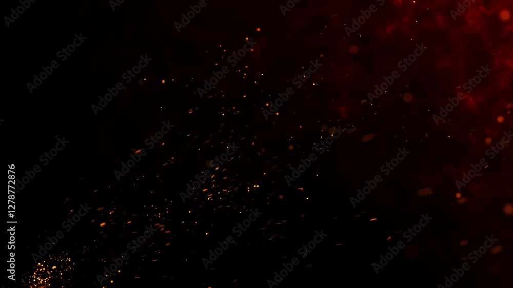 Cinematic fire particles flying. Fire sparks. Burning fire ember flames with sparkles. Fire flakes and bonfire. Bright glowing fire sparkles. 4K overlay fire sparkles, ashes.
