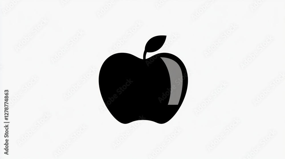 Black apple icon, white background, simple design, healthy food concept Black apple icon, white background, simple design, healthy food concept