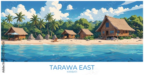 Tarawa east Kiribati Travel Poster Flat Illustration Print Decor Gift Canvas Wall Art photo