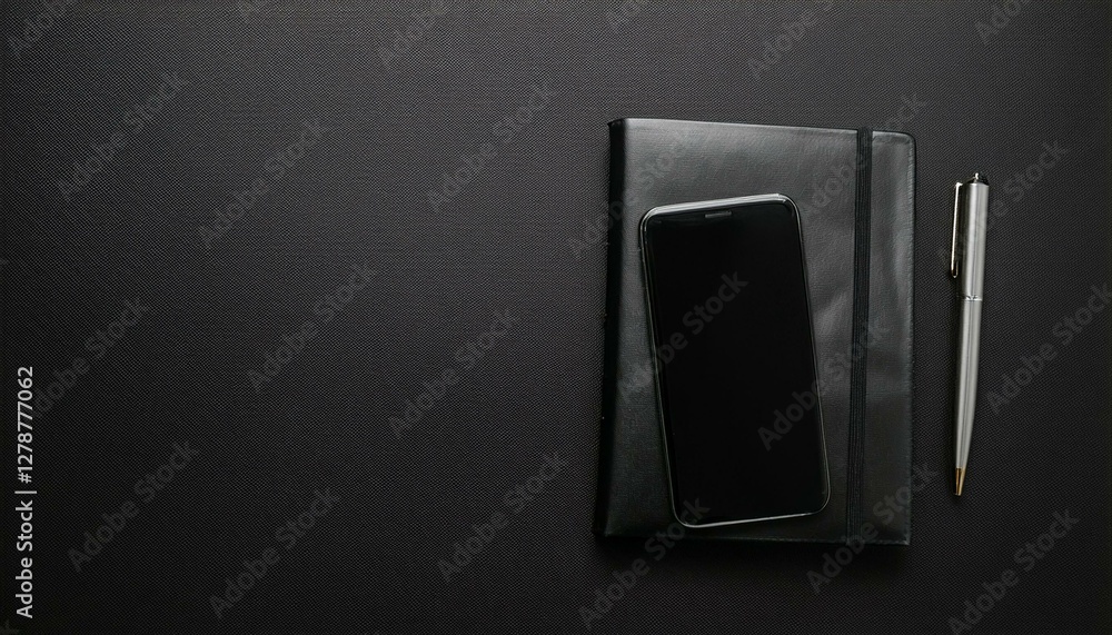 사무실 업무 데스크,  스마트폰과 볼펜, 다이어리가 놓여있다