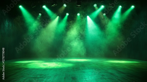 Dramatic green lighting on performance stage for live event