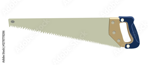 Hand saw illustration with sharp teeth and ergonomic handle for woodworking and cutting