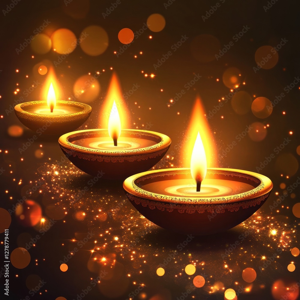 Decorative Diwali candles, warm glow, festive background, digital illustration, for celebration use Decorative Diwali candles, warm glow, festive background, digital illustration, for celebration use