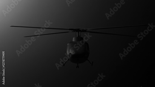 Dark silhouette of helicopter against soft light creates dramati photo