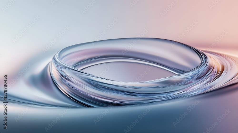 A minimalist background design featuring a wavy glass circle rendered in 3D. A minimalist background design featuring a wavy glass circle rendered in 3D.