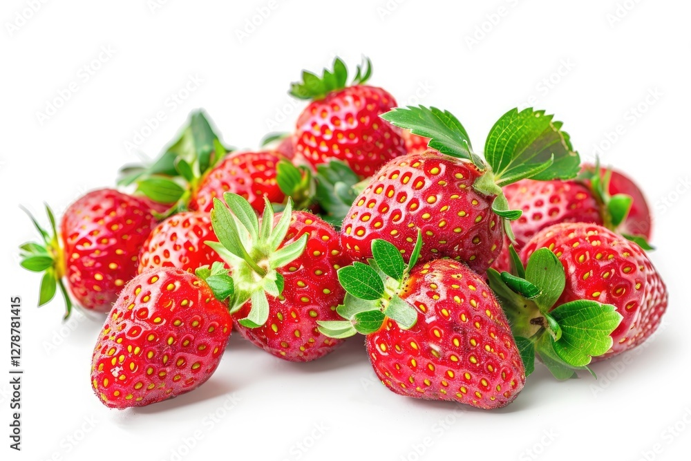 A Pile of Fresh Red Strawberries with Green Leaves A Pile of Fresh Red Strawberries with Green Leaves