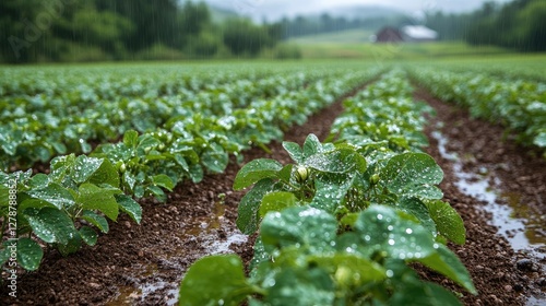 Rain-soaked Soybean Field Lush Green Plants Agriculture