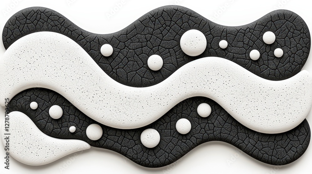 Abstract Texture Design with Black and White Waves and Circular Shapes on a Modern Surface Abstract Texture Design with Black and White Waves and Circular Shapes on a Modern Surface