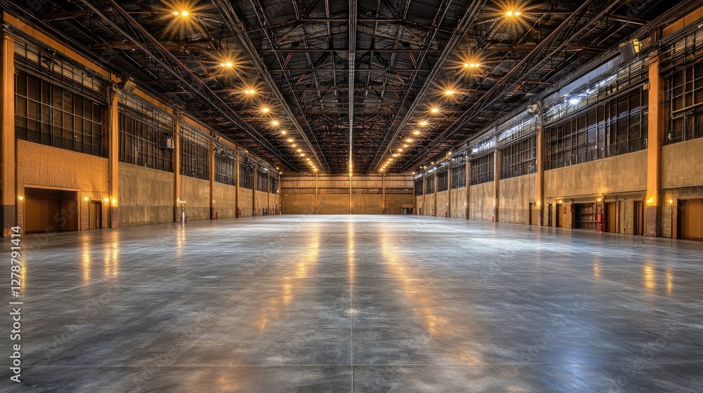A vast indoor arena with high ceilings and a large open floor area, ready for a variety of events. A vast indoor arena with high ceilings and a large open floor area, ready for a variety of events.