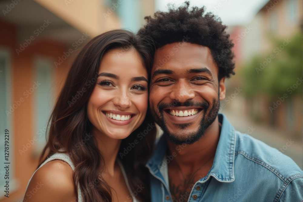 a photo of diverse couple smile at camera a photo of diverse couple smile at camera
