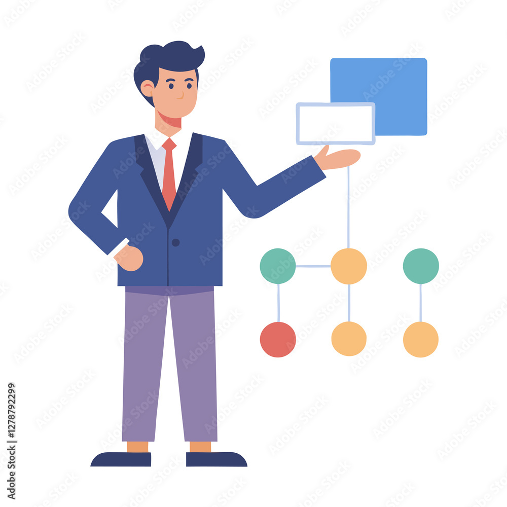 Obraz premium Flat vector strategist drives clear media strategy for marketing success