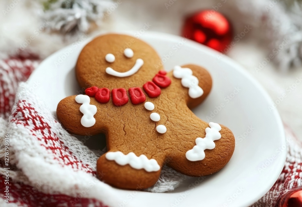 Gingerbread man cookie on a white background for festive joy. Gingerbread man cookie on a white background for festive joy.