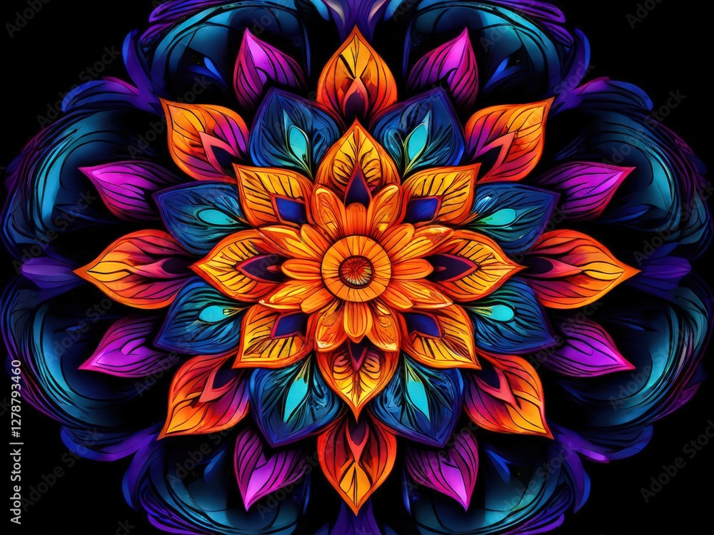 an AI Image Generator, Vibrant Mandala Artwork Featuring Colorful Cornucopia an AI Image Generator, Vibrant Mandala Artwork Featuring Colorful Cornucopia