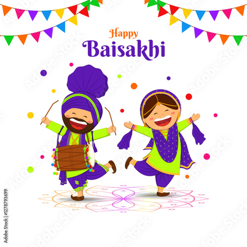 Vector illustration of Happy Baisakhi social media template