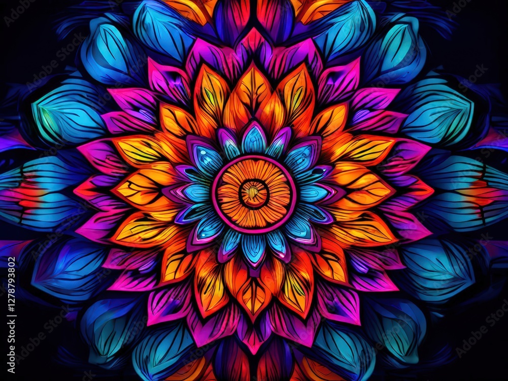 an AI Image Generator, Vibrant Mandala Artwork Featuring Colorful Cornucopia