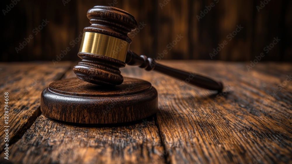 Rustic wooden gavel resting on top of a wooden block on a natural wood background Rustic wooden gavel resting on top of a wooden block on a natural wood background