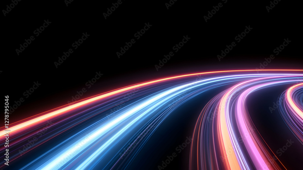 A vibrant display of colorful light trails on a dark background, symbolizing motion and speed. Ideal for concepts of innovation, transportation, and modern technology. A vibrant display of colorful light trails on a dark background, symbolizing motion and speed. Ideal for concepts of innovation, transportation, and modern technology.