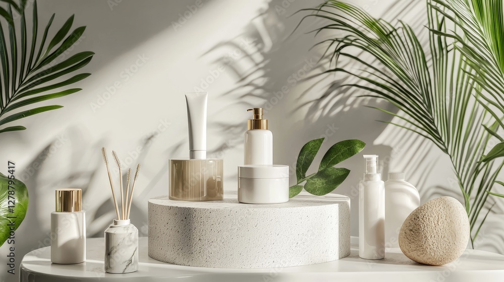 podium natural plant cosmetic mockup wellness products display. Skincare Products Displayed with Tropical Plants (2). podium natural plant cosmetic mockup wellness products display. Skincare Products Displayed with Tropical Plants (2).