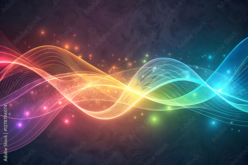 Obraz premium Abstract Visualization of Data with Vibrant Energy Waves and Glowing Lights Overlay, Texture, Background