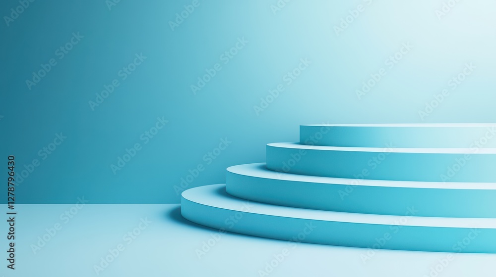 A sleek 3D render featuring an abstract geometric composition set against a blue background.