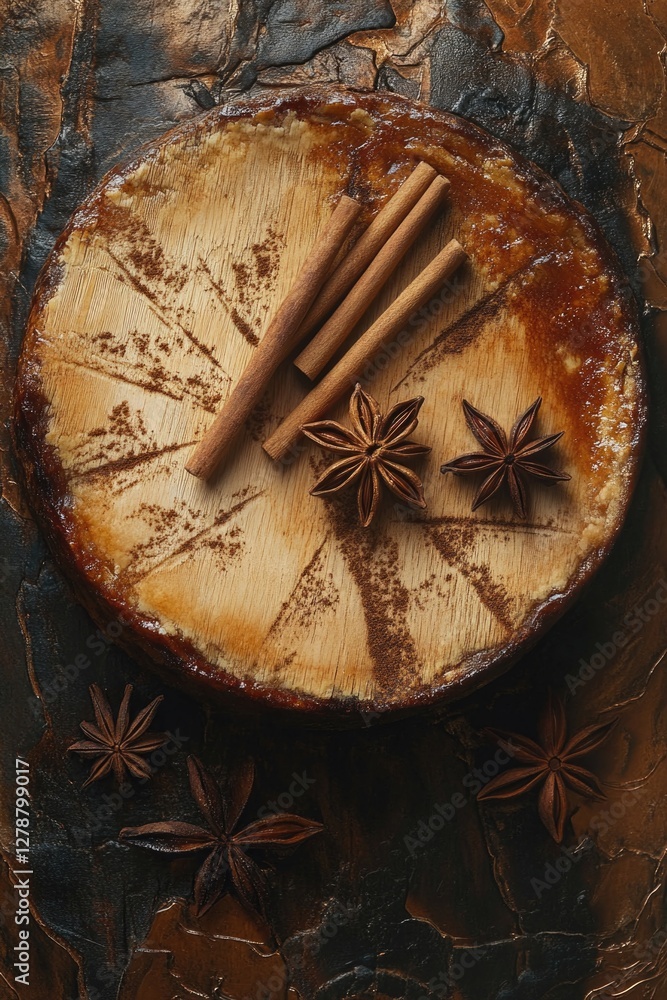 Fototapeta premium Wooden Plate with Cinnamon and Star Anise,