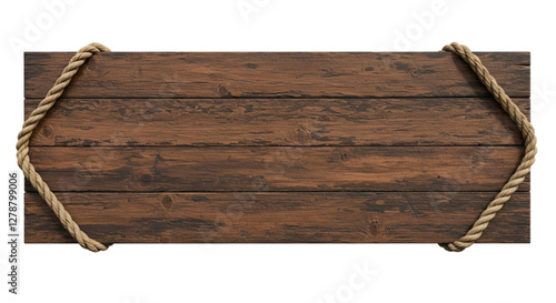 Rustic wooden sign hanging with thick rope knots perfect for your message or design a vintage western or nautical feel
