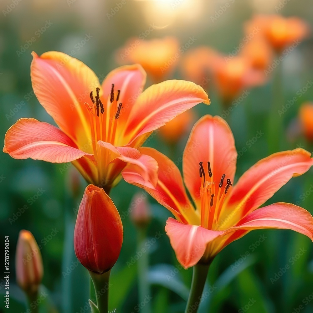 Fototapeta premium Vibrant Orange Lilies in Bloom