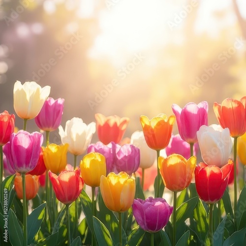 Vibrant Tulip Garden in Spring Sunshine