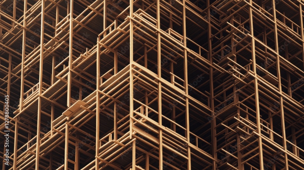 Flat lay of scaffold frames and platforms stacked together, ready for assembly. Flat lay of scaffold frames and platforms stacked together, ready for assembly.
