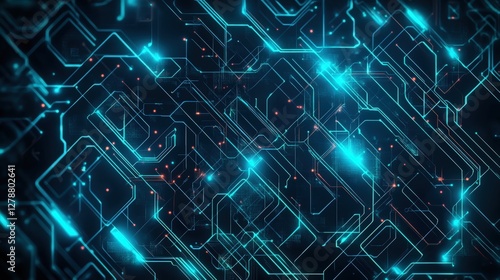 Wallpaper Mural Abstract technology network background with interwoven glowing cyan lines forming intricate digital connections. Ideal for tech presentations, websites, innovation themes, data visualizations, Torontodigital.ca