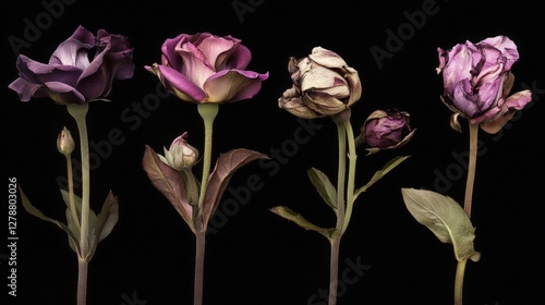 Beautiful Variety of Fading Roses Displaying Unique Petal Colors