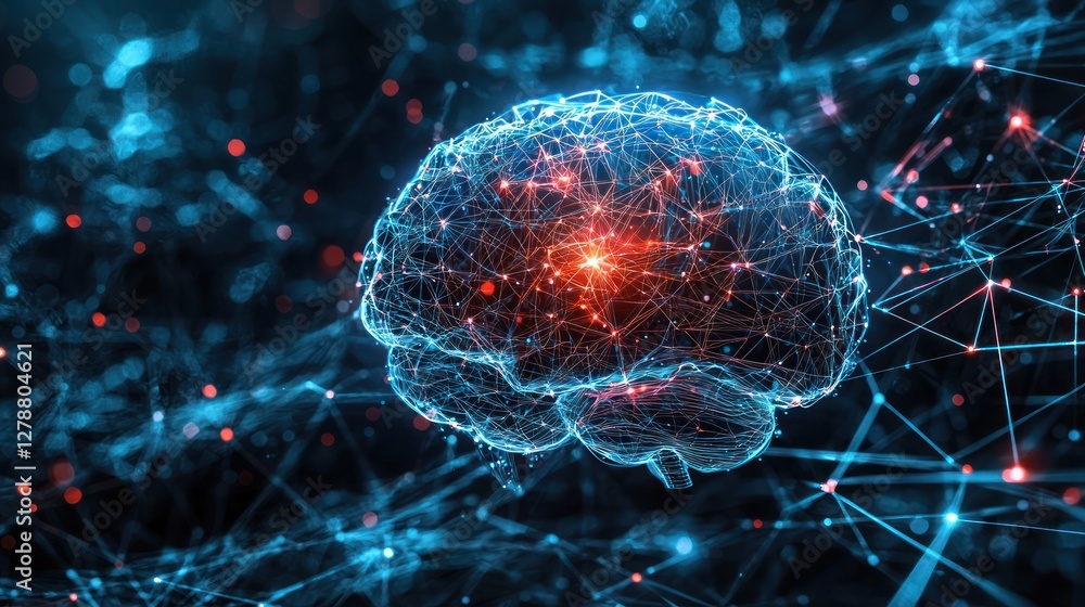 A digital brain with neural connections representing artificial intelligence A digital brain with neural connections representing artificial intelligence