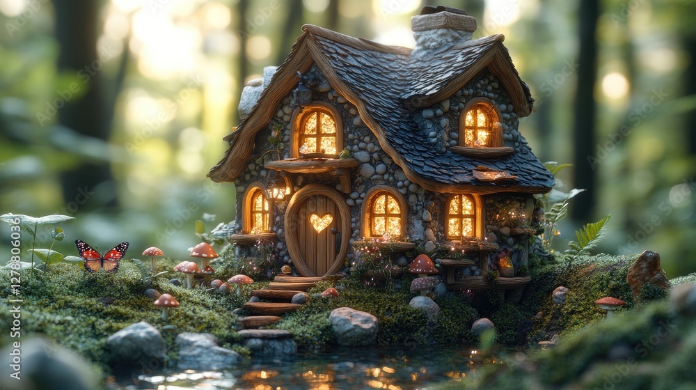 Enchanted Fairy House in Magical Forest Scene Enchanted Fairy House in Magical Forest Scene