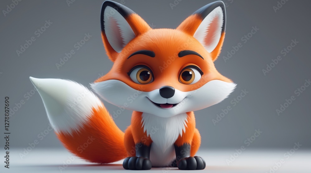 Obraz premium Adorable Cartoon Fox Character with Expressive Eyes and Fluffy Tail
