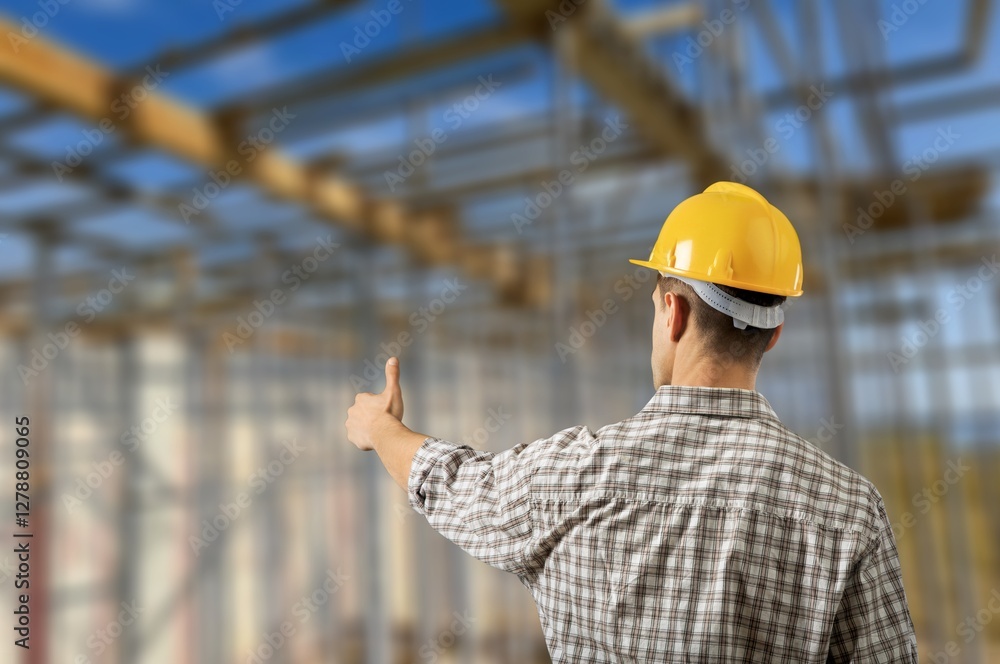 Construction Engineering worker discusses plan the building Construction Engineering worker discusses plan the building