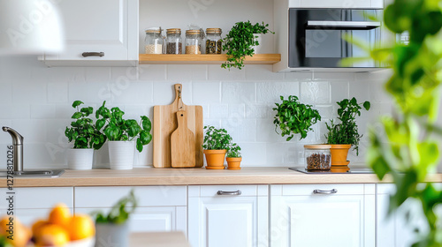 Wallpaper Mural Bright kitchen filled with various indoor plants, herbs, and spices, creating fresh and vibrant atmosphere Torontodigital.ca