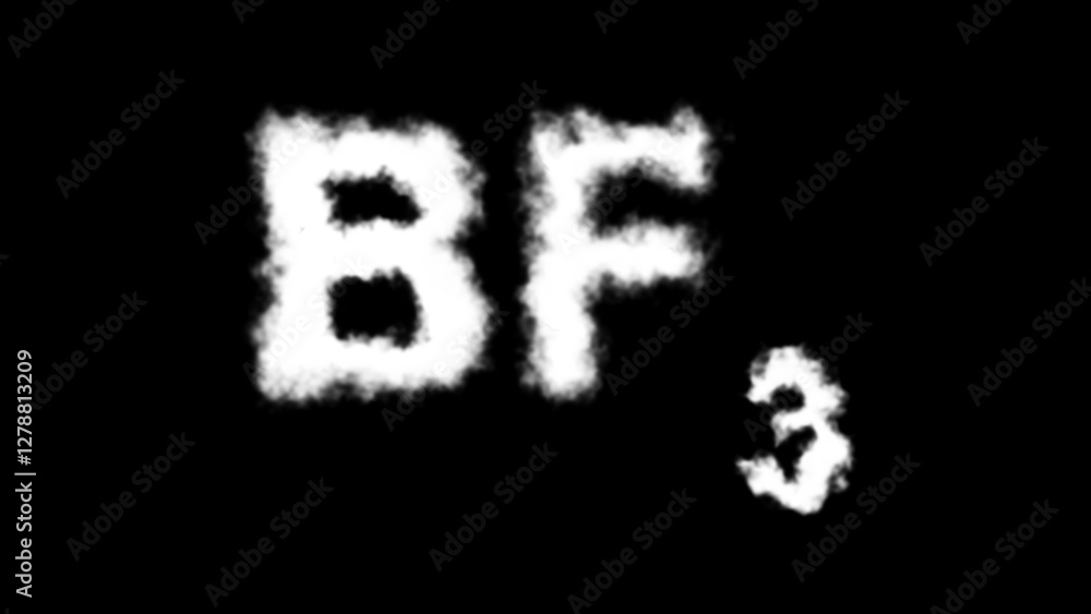 A BF₃ (boron trifluoride) molecule symbol with a smoke cloud text effect on a black background, representing its chemical properties and industrial applications A BF₃ (boron trifluoride) molecule symbol with a smoke cloud text effect on a black background, representing its chemical properties and industrial applications