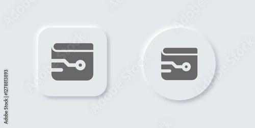 Crypto wallet solid icon in neomorphic design style. Saving signs vector illustration.