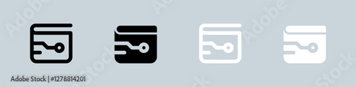 Crypto wallet icon set in black and white. Saving signs vector illustration.