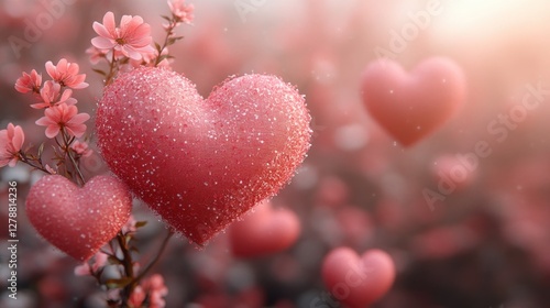 Rosy hearts bloom, spring garden, love