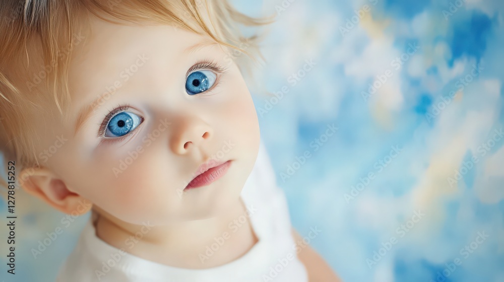 Innocent Gaze: Close-up Portrait of a Baby with Striking Blue Eyes Innocent Gaze: Close-up Portrait of a Baby with Striking Blue Eyes