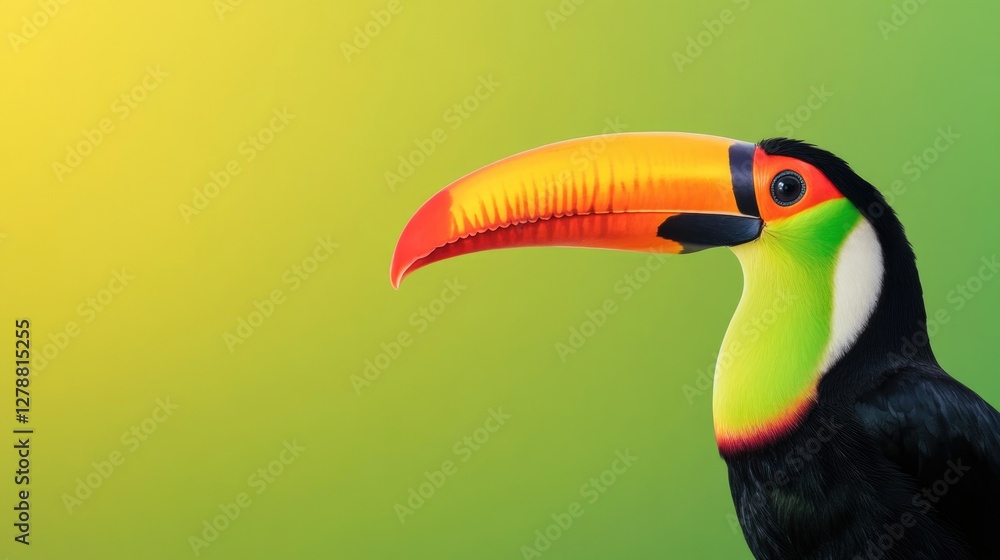 Fototapeta premium Colorful toucan against vibrant gradient background showcasing t