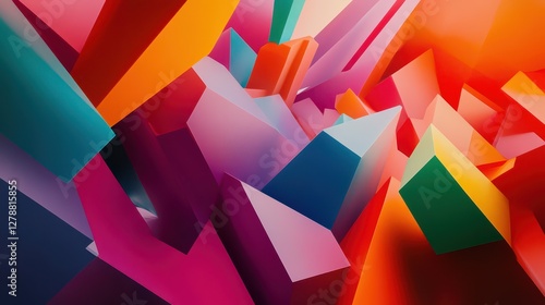 A vibrant abstract 3D render featuring a colorful geometric background design, characterized by dynamic shapes and a vivid color palette that creates an engaging and visually stimulating composition.