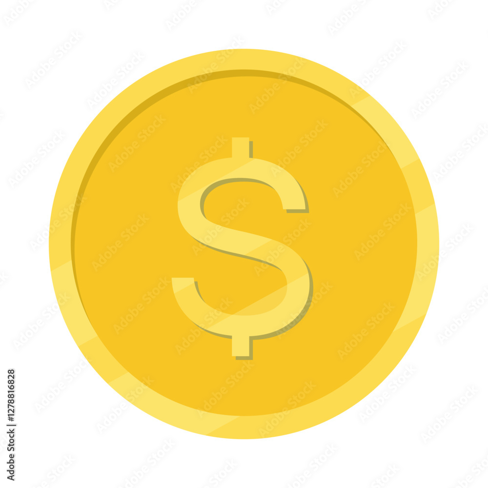 Gold dollar coin symbol.Golden money coin currency isolated on white background.Vector graphic illustration. Gold dollar coin symbol.Golden money coin currency isolated on white background.Vector graphic illustration.